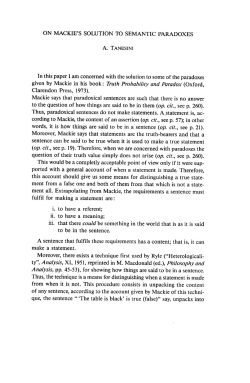 ON MACKIE`S SOLUTION TO SEMANTIC PARADOXES A