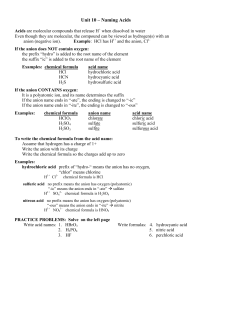 Unit 10 &ndash; Naming Acids