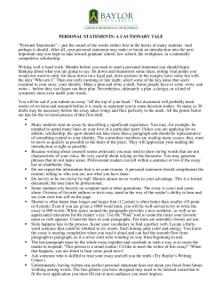 PERSONAL STATEMENTS: A CAUTIONARY TALE &ldquo;Personal
