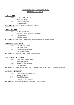 MONTHWISE SYLLABUS (2016 &ndash; 2017) ENGLIGH &ndash; CLASS &ndash; V
