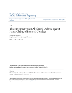 Three Perspectives on Abraham`s Defense against Kant`s Charge of