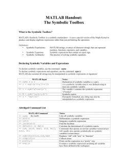 MATLAB Handout: The Symbolic Toolbox