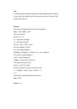 Task: A 3.592 (g) sample of hydrated magnesium bromide, MgBr2