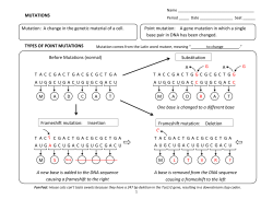 MUTATIONS TYPES OF POINT MUTATIONS Mutation: A change in