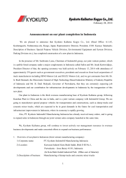 Announcement on our plant completion in Indonesia