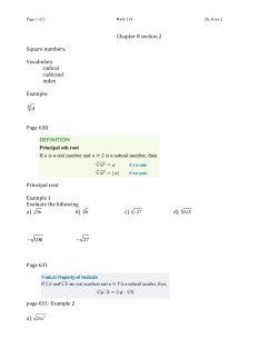 Chapter 8 section 2 Square numbers, Vocabulary radical radicand
