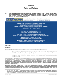Implementation of Stage 2 of Point of Sale Disclosure for Mutual Funds