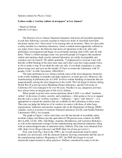 Is There Really a Culture of Arrogance at Los Alamos?