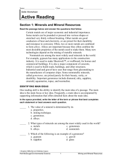 Active Reading Section 1: Minerals and Mineral Resources
