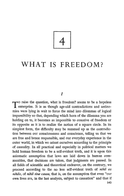 Hannah Arendt, &ldquo;What is Freedom?&rdquo;