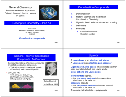Descriptive Chemistry &oelig; Part 1a General Chemistry Coordination
