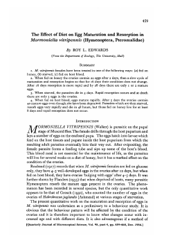The Effect of Diet on Egg Maturation and Resorption in Mormoniella
