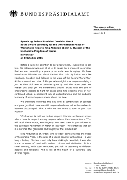 Speech by Federal President Joachim Gauck at the award