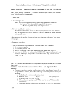 Student Directions Reading/Writing for Opportunity