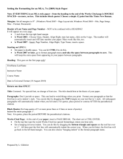 Setting the Formatting for an MLA, 7/e (2009) Style