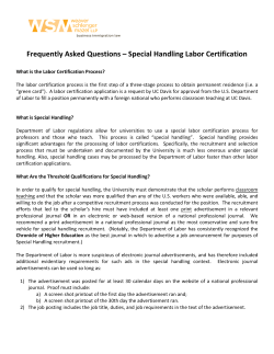 Frequently Asked Questions &ndash; Special Handling Labor Certification