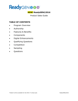 ReadyGEN&copy;2016 Product Sales Guide TABLE OF CONTENTS