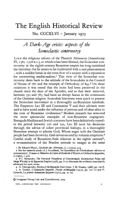 A Dark-Age crisis: aspects of the Iconoclastic controversy