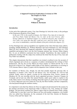 A Supposed Franciscan Exploration of Arizona in 1538: The Origins