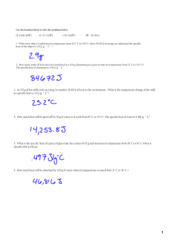 3. As 315 g of hot milk cools in a mug, it transfers 31,000 J of heat to