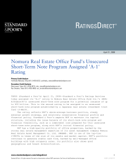 Nomura Real Estate Office Fund`s Unsecured Short