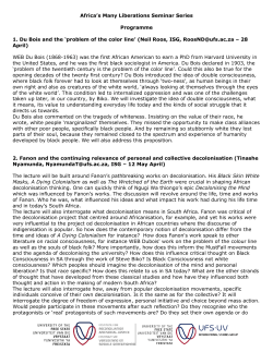 Africa`s Many Liberations Seminar Series Programme 1. Du Bois