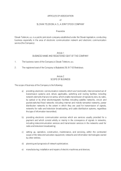 ARTICLES OF ASSOCIATION of SLOVAK TELEKOM, A. S., A JOINT