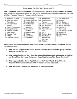 Study Guide: The Cold War: Truman to JFK Part A