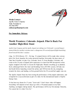 Apollo Jetpack Flight Press Release Lake City 2016
