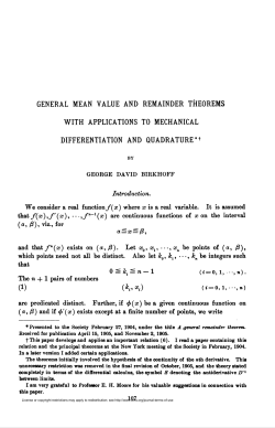 general mean value and remainder theorems with applications to