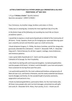 LETTER of GRATITUDE from FATHER JAKOB upon ORDINATION