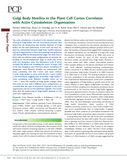 Golgi Body Motility in the Plant Cell Cortex Correlates with Actin