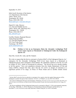 Alexander Archipelago Wolf Emergency ESA Petition