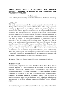 KABUL RIVER TREATY: A NECESSITY FOR