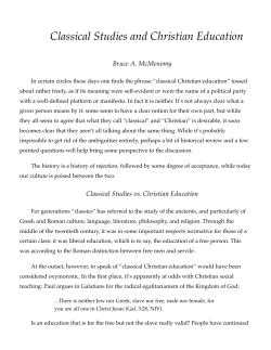 Classical Studies and Christian Education