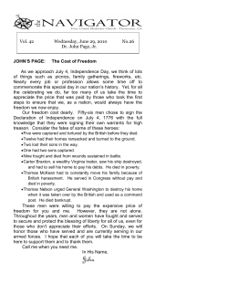 JOHN`S PAGE: The Cost of Freedom As we approach July 4