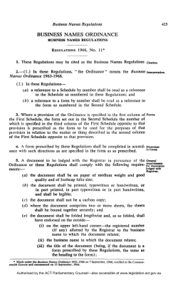 business names ordinance - ACT Legislation Register