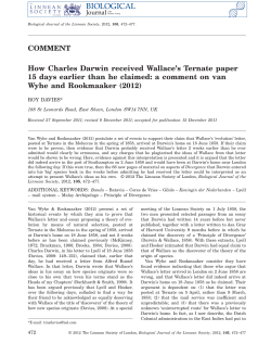 How Charles Darwin received Wallace`s Ternate paper 15 days