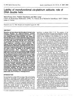 Lability of monofunctional c/s-platinum adducts: role of DNA double