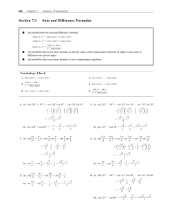 Section 7.4 Sum and Difference Formulas - Parkway C-2