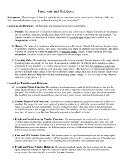 Functions and Relations - Math Teacher`s Resource