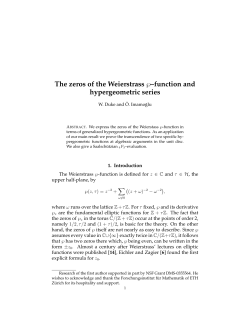The zeros of the Weierstrass &weierp;&ndash;function and hypergeometric series