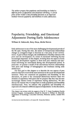 Popularity, friendship, and emotional adjustment during