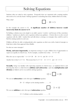 Solving Equations (number sentences)
