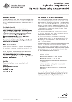 Application to register for a My Health Record using a pseudonym