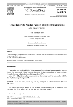 Three letters to Walter Feit on group representations and quaternions