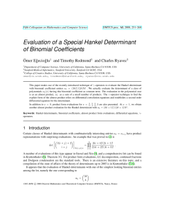 Evaluation of a Special Hankel Determinant of Binomial Coefficients