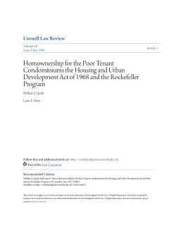 Homownership for the Poor Tenant Condominiums the Housing and