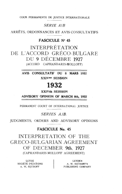 INTERPRETATION DE L`ACCORD GRECO-BULGARE