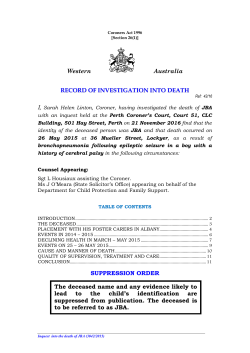 Inquest Finding  - Coroner`s Court of Western Australia